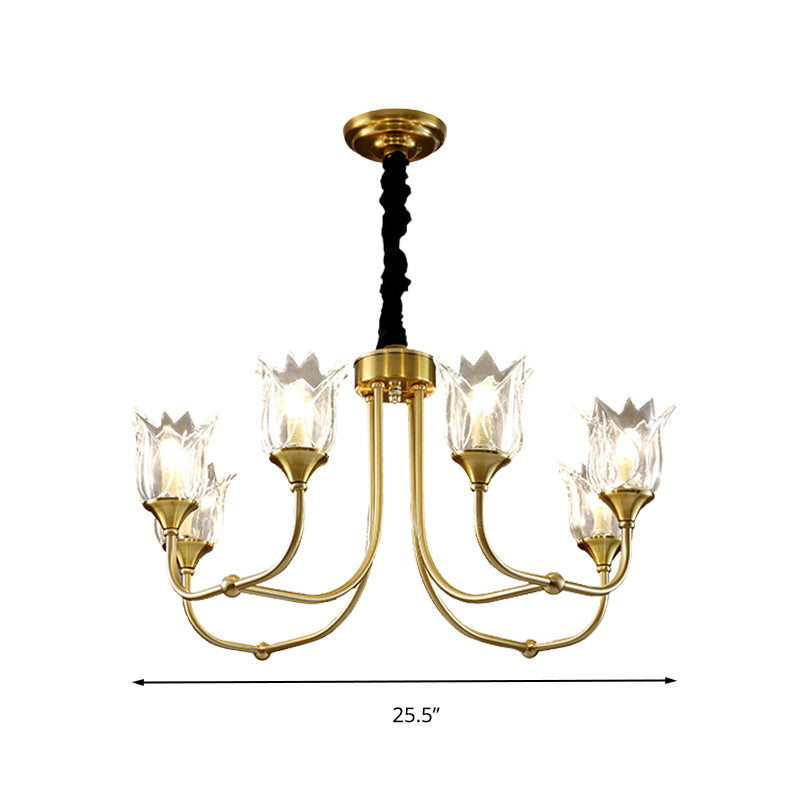 Flower Clear Glass Pendant Light Postmodern 6 Heads Gold Chandelier - Rebooters
