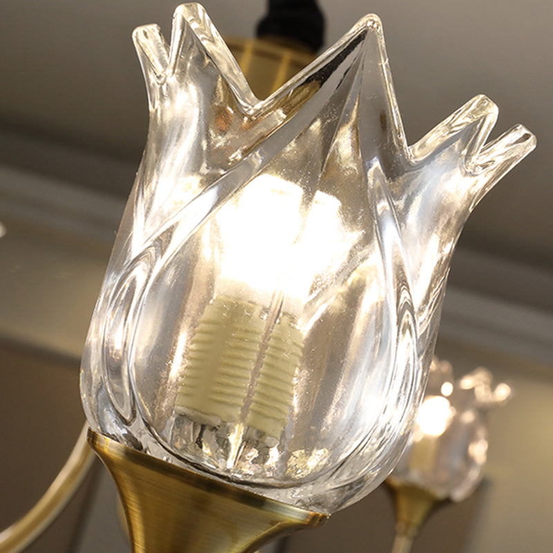 Flower Clear Glass Pendant Light Postmodern 6 Heads Gold Chandelier - Rebooters