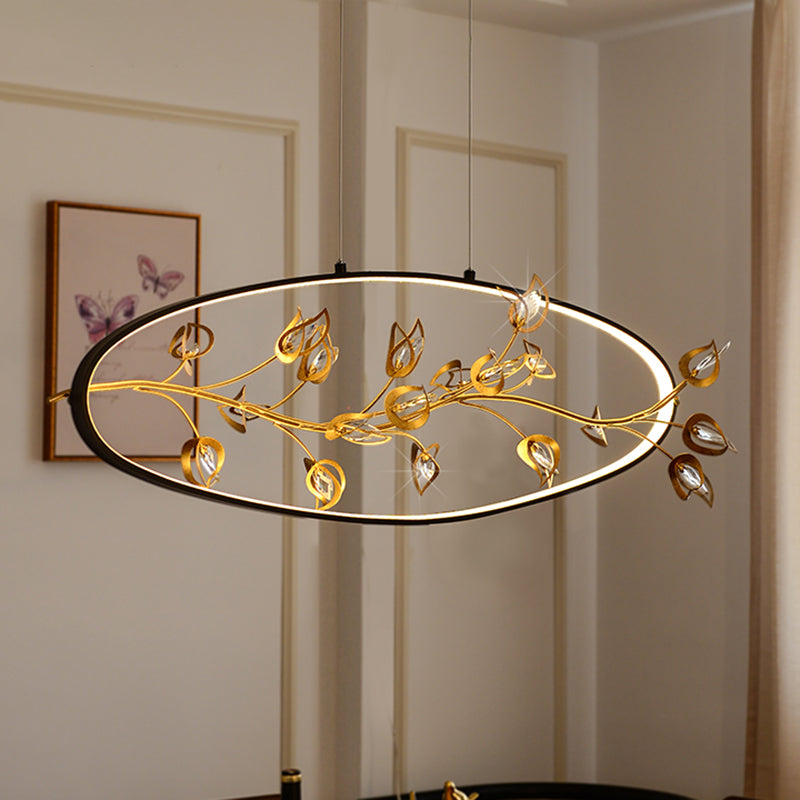 Gold Branch Pendant Ceiling Light Modernism Leaf Crystal Chandelier - Rebooters