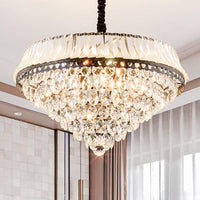 6 Heads Clear Teardrop Crystal Hanging Ceiling Light Black Cone Chandelier - Rebooters