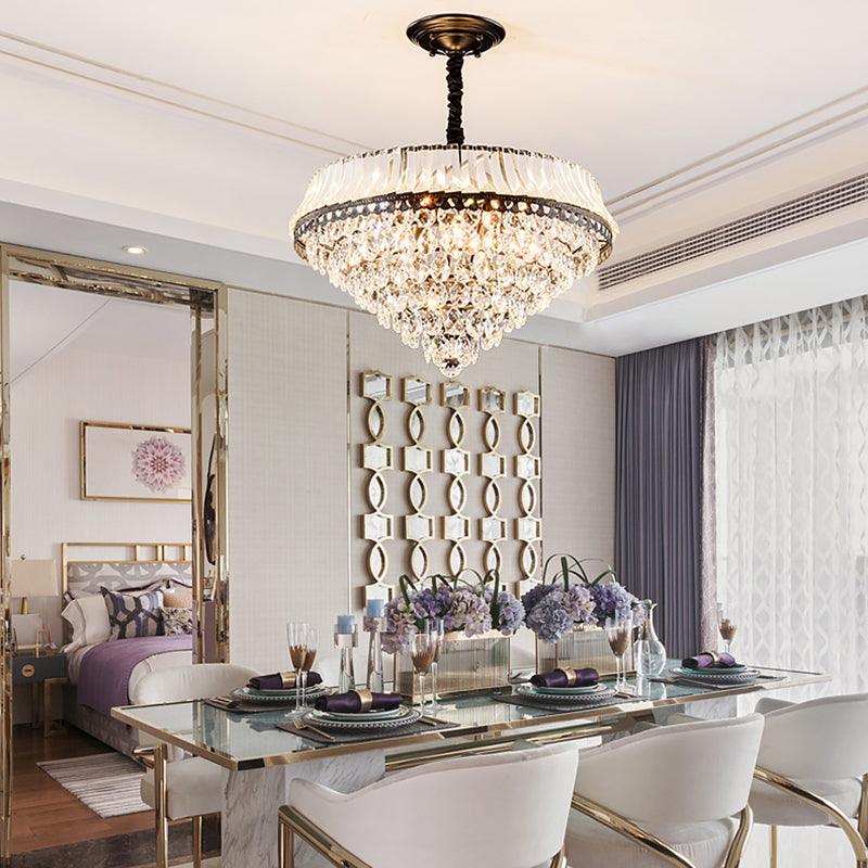 6 Heads Clear Teardrop Crystal Hanging Ceiling Light Black Cone Chandelier - Rebooters