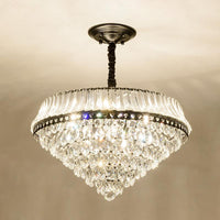6 Heads Clear Teardrop Crystal Hanging Ceiling Light Black Cone Chandelier - Rebooters