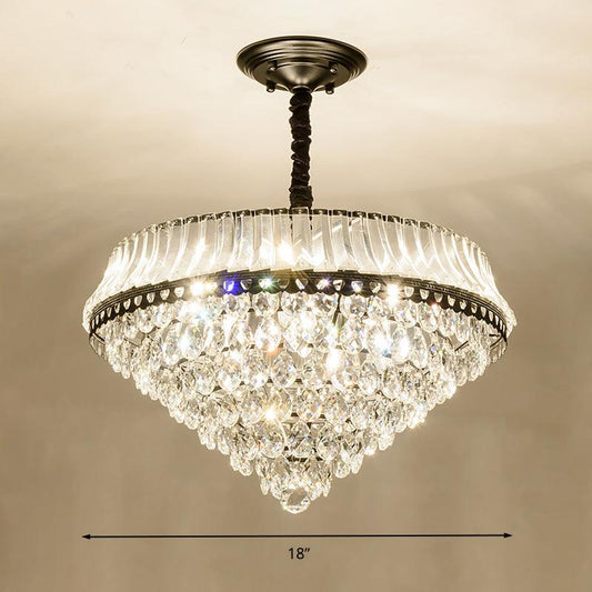 6 Heads Clear Teardrop Crystal Hanging Ceiling Light Black Cone Chandelier - Rebooters