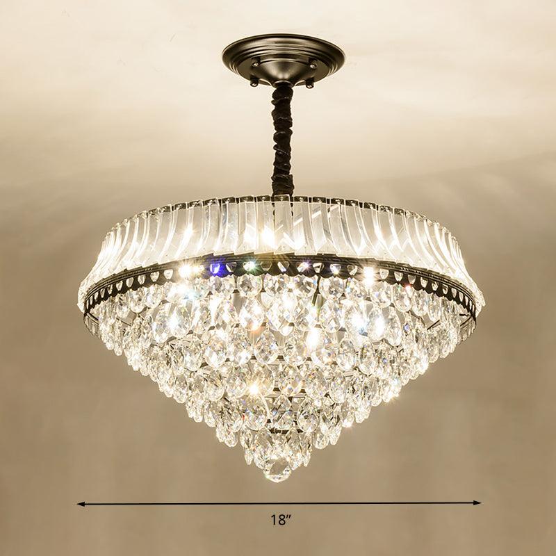6 Heads Clear Teardrop Crystal Hanging Ceiling Light Black Cone Chandelier - Rebooters