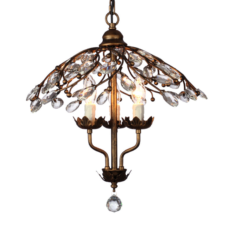 Umbrella Shape Living Room Hanging Chandelier Leaf Crystal 2 Heads Brass Light Kit - Rebooters