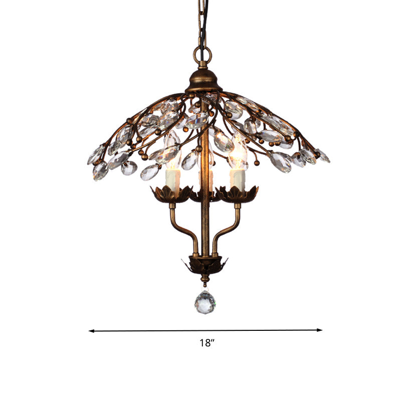 Umbrella Shape Living Room Hanging Chandelier Leaf Crystal 2 Heads Brass Light Kit - Rebooters