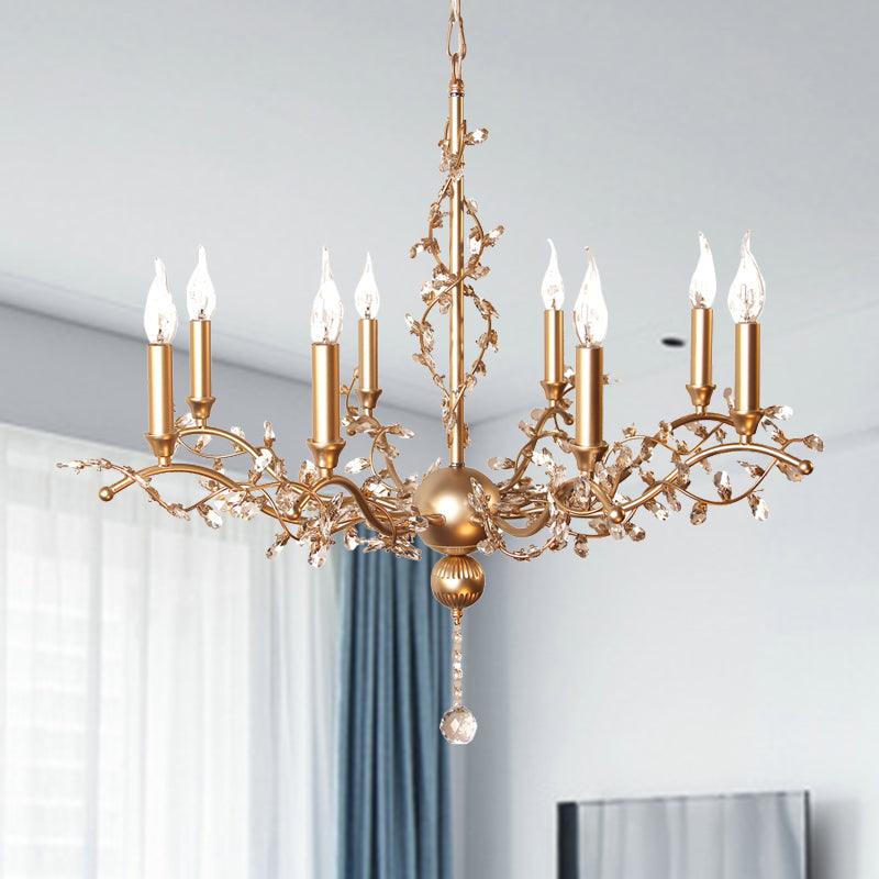 8 Heads Candelabra Chandelier Light Fixture Postmodern Brass Crystal Ceiling Pendant Light - Rebooters