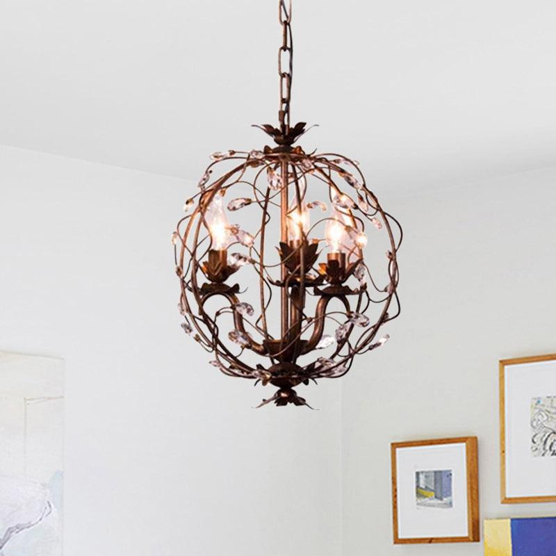 Brass 3 Lights Suspension Pendant Vintage Teardrop Crystal Orbit Chandelier - Rebooters