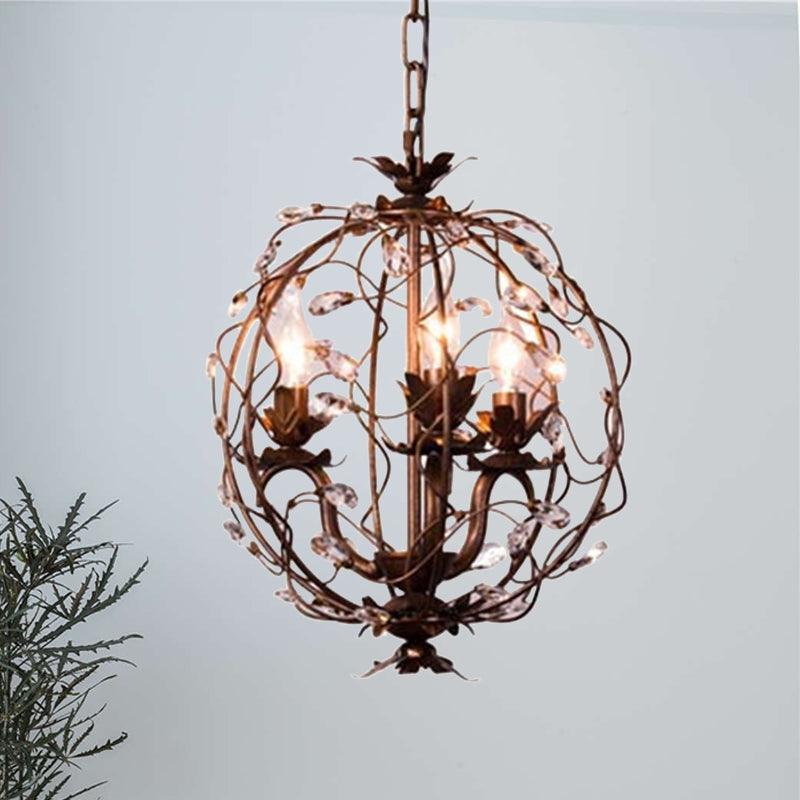 Brass 3 Lights Suspension Pendant Vintage Teardrop Crystal Orbit Chandelier - Rebooters