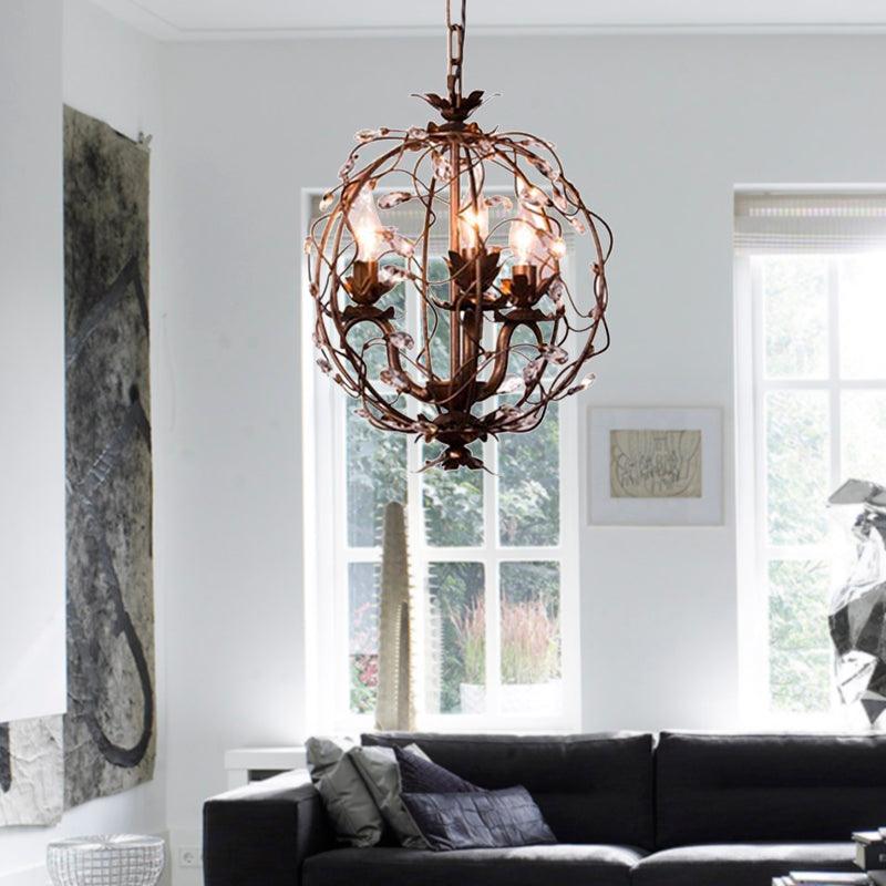 Brass 3 Lights Suspension Pendant Vintage Teardrop Crystal Orbit Chandelier - Rebooters