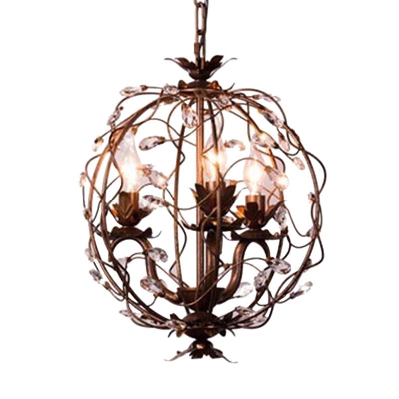 Brass 3 Lights Suspension Pendant Vintage Teardrop Crystal Orbit Chandelier - Rebooters