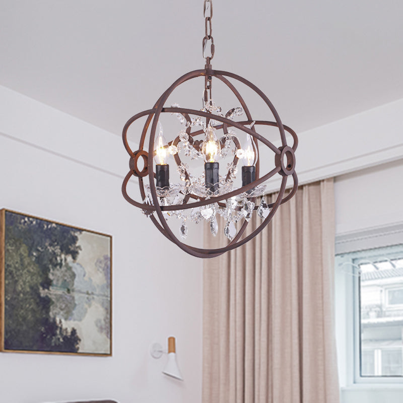 Crystal Drop Rust Ceiling Light Fixture Orbit 3 Heads Chandelier - Rebooters