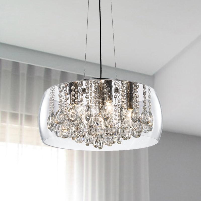 Drum Dining Room Chandelier Lighting Simple Style Crystal Drop 3 Heads - Rebooters
