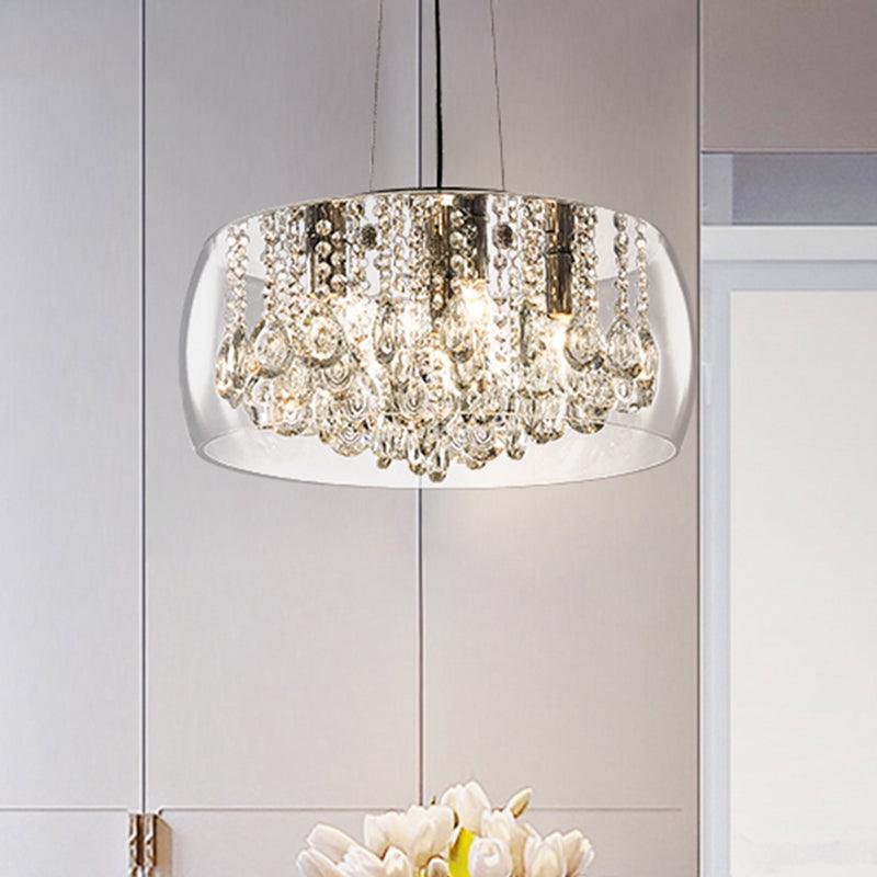 Drum Dining Room Chandelier Lighting Simple Style Crystal Drop 3 Heads - Rebooters