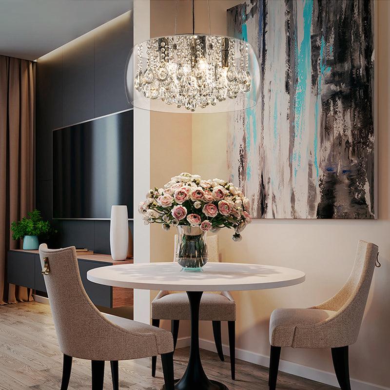 Drum Dining Room Chandelier Lighting Simple Style Crystal Drop 3 Heads - Rebooters
