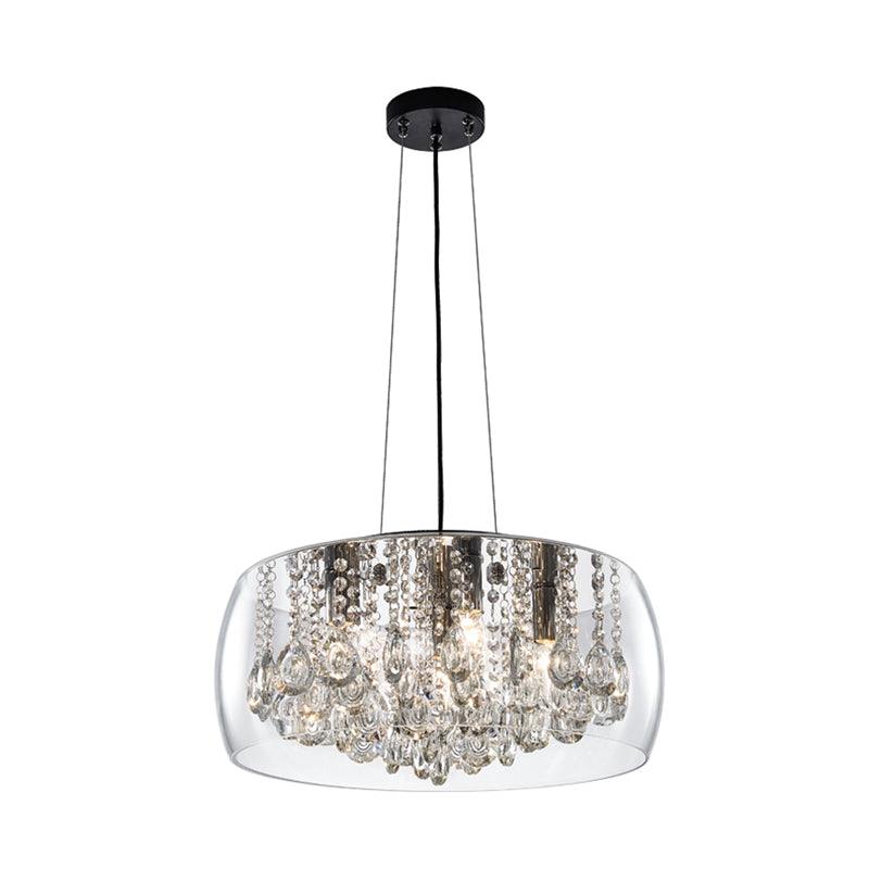 Drum Dining Room Chandelier Lighting Simple Style Crystal Drop 3 Heads - Rebooters