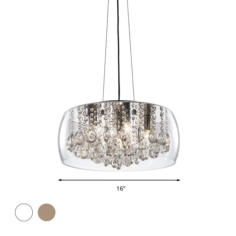 Drum Dining Room Chandelier Lighting Simple Style Crystal Drop 3 Heads - Rebooters