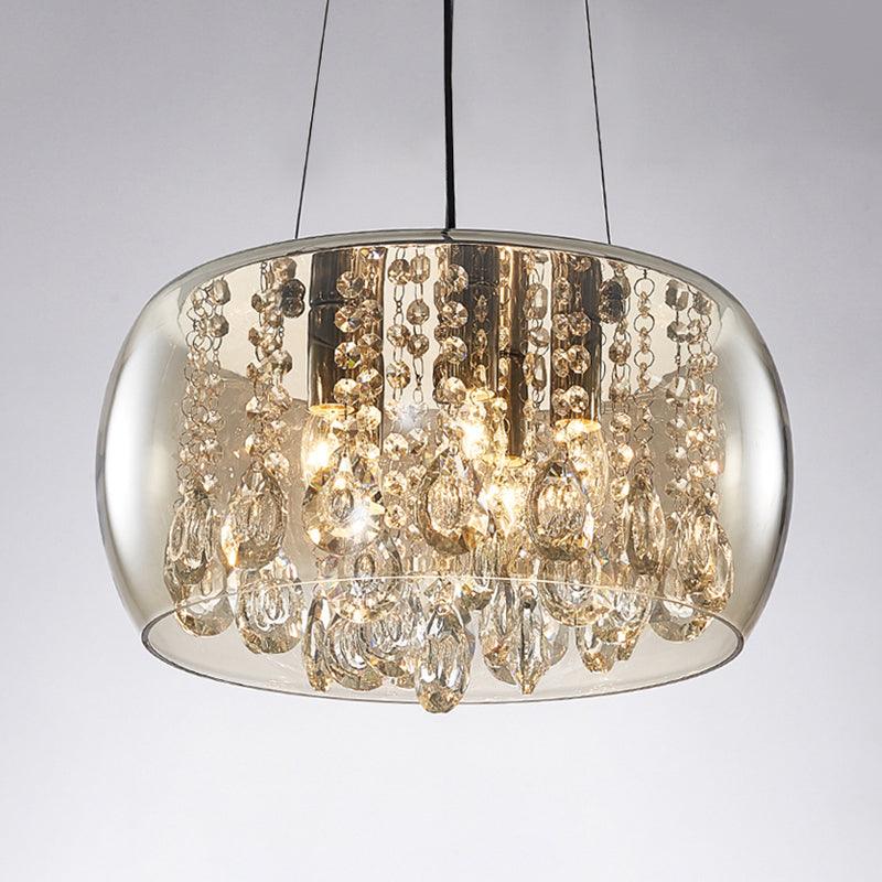 Drum Dining Room Chandelier Lighting Simple Style Crystal Drop 3 Heads - Rebooters