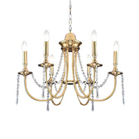 6 Heads Crystal Strand Hanging Light Postmodern Gold Chandelier - Rebooters