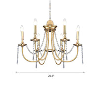 6 Heads Crystal Strand Hanging Light Postmodern Gold Chandelier - Rebooters