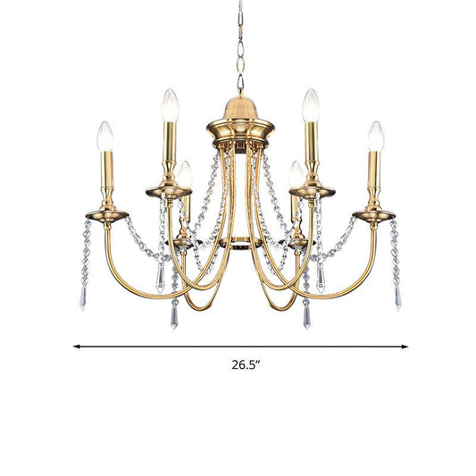 6 Heads Crystal Strand Hanging Light Postmodern Gold Chandelier - Rebooters