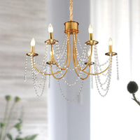 6 Heads Candle Style Ceiling Pendant Light Modern Gold Crystal Beaded Chandelier - Rebooters
