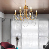 6 Heads Candle Style Ceiling Pendant Light Modern Gold Crystal Beaded Chandelier - Rebooters
