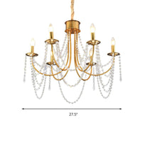 6 Heads Candle Style Ceiling Pendant Light Modern Gold Crystal Beaded Chandelier - Rebooters