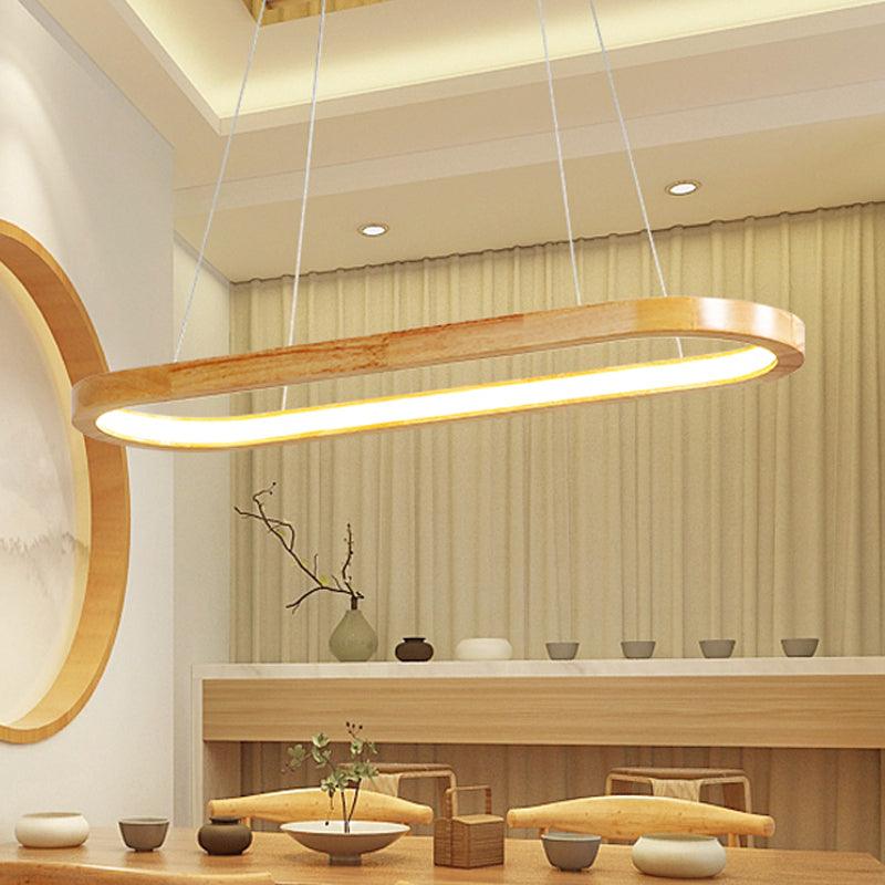 Beige Oval Ceiling Pendant Light Nordic Wood LED Chandelier - Rebooters