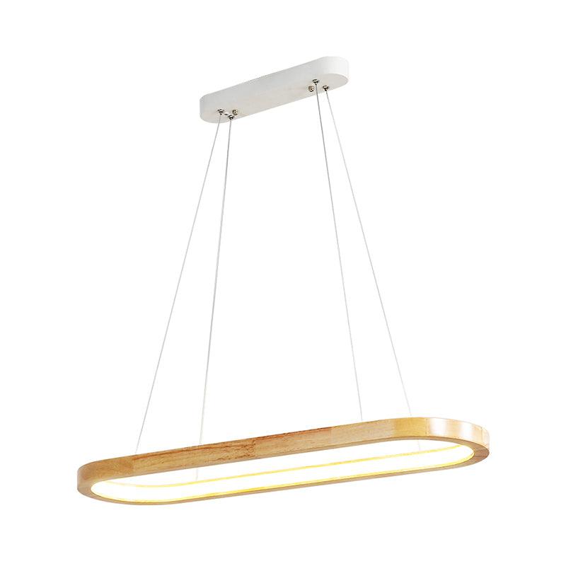 Beige Oval Ceiling Pendant Light Nordic Wood LED Chandelier - Rebooters
