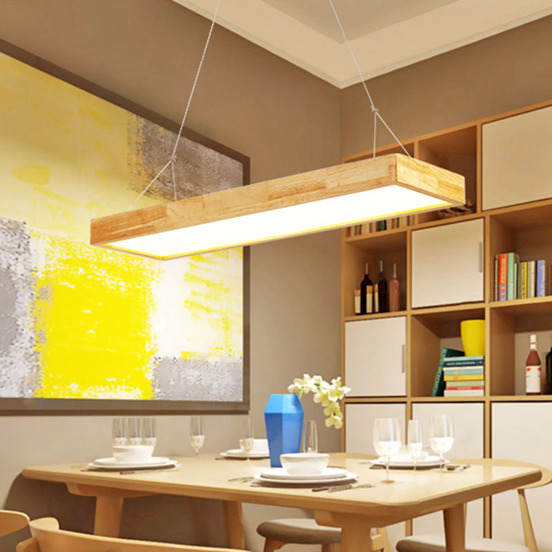 Rectangle Chandelier Lighting Nordic Wood LED Beige Pendant Light Fixture, 23.5 to 47 Inches Wide - Rebooters