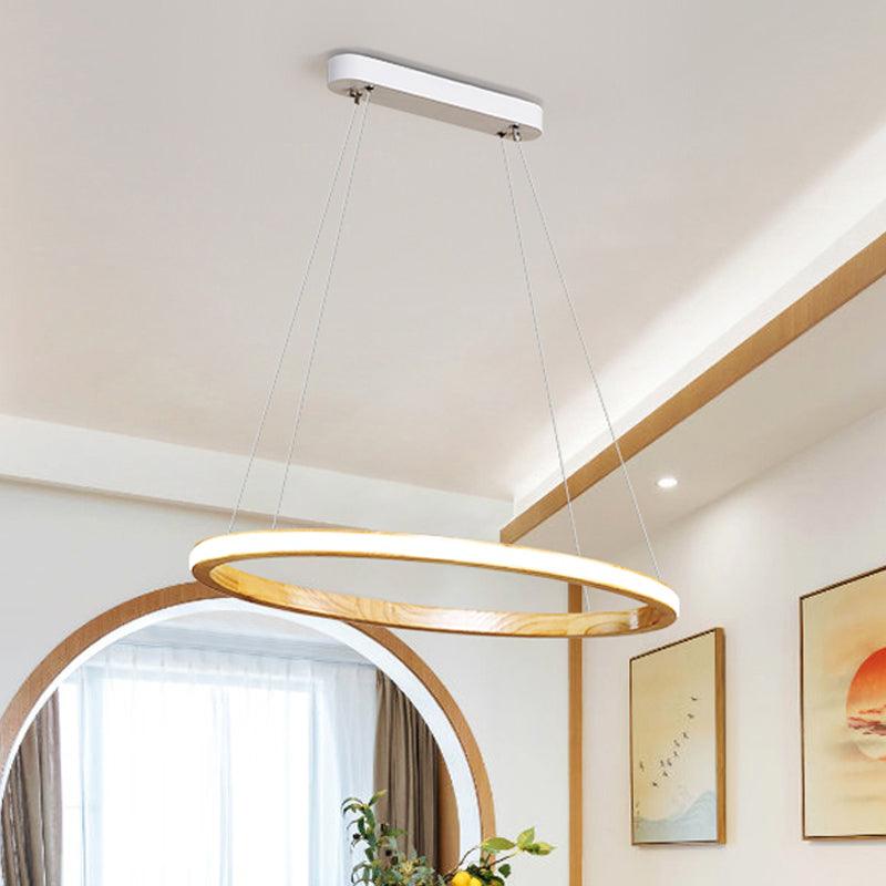 Ring Wood Chandelier Lighting Simple Style Beige 26/37.5 Wide Ceiling Pendant Light - Rebooters