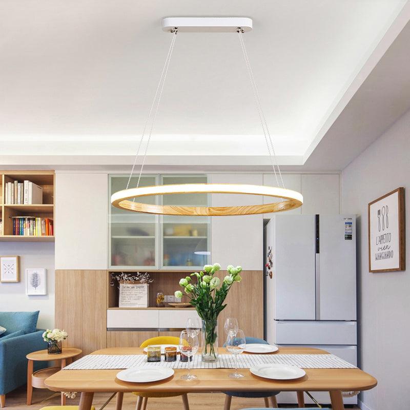 Ring Wood Chandelier Lighting Simple Style Beige 26/37.5 Wide Ceiling Pendant Light - Rebooters
