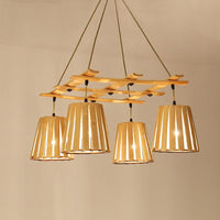 Beige Barrel Pendant Chandelier Modern 4 Lights Wood Ceiling Light - Rebooters