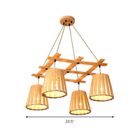 Beige Barrel Pendant Chandelier Modern 4 Lights Wood Ceiling Light - Rebooters