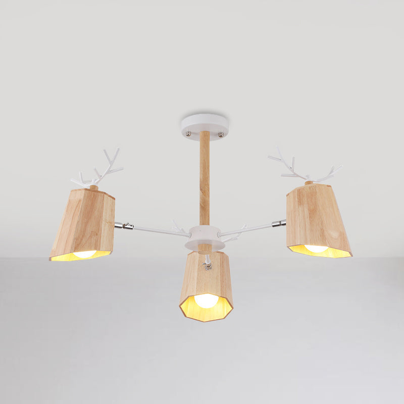 Nordic Beveled Hanging Light Wood 3/8 Heads Chandelier Beige - Rebooters