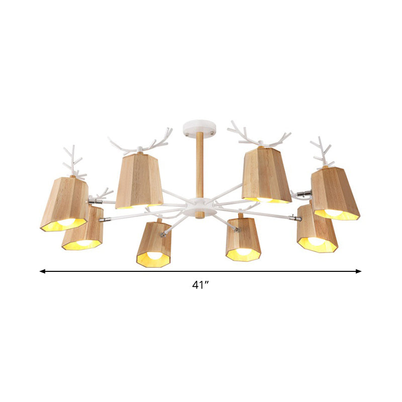 Nordic Beveled Hanging Light Wood 3/8 Heads Chandelier Beige - Rebooters