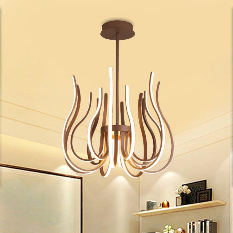 19"/24" Wide Curved Suspension Light Contemporary Metal Coffee LED Ceiling Chandelier - Rebooters