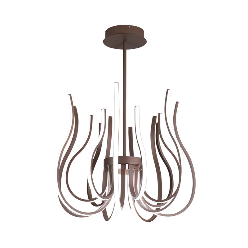 19"/24" Wide Curved Suspension Light Contemporary Metal Coffee LED Ceiling Chandelier - Rebooters