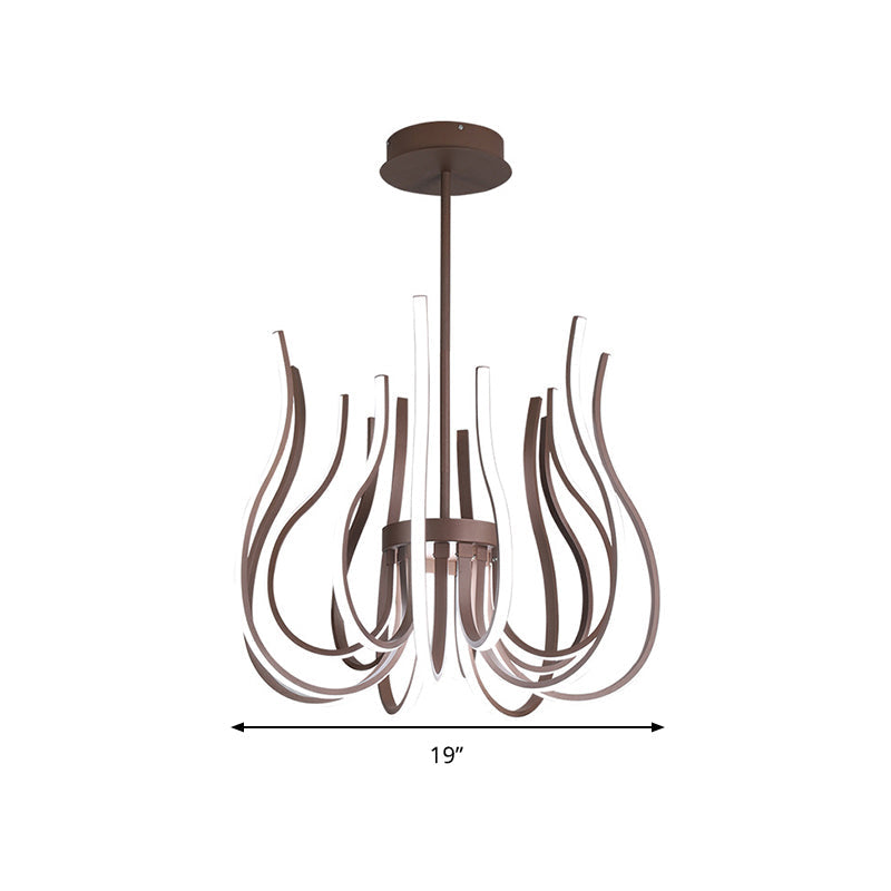 19"/24" Wide Curved Suspension Light Contemporary Metal Coffee LED Ceiling Chandelier - Rebooters