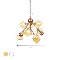 9 Lights Ribbed Glass Hanging Chandelier Vintage Clear/Amber Prism Dining Room Pendant Light - Rebooters