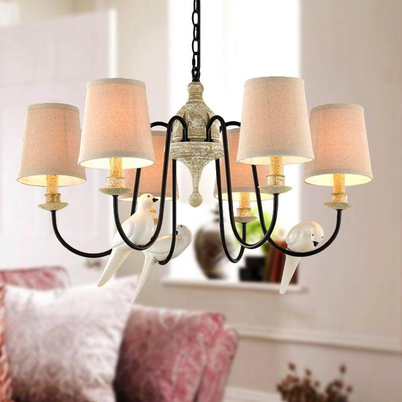 Barrel Pendant Chandelier Light Nordic Fabric 3/6 Heads Tan - Rebooters