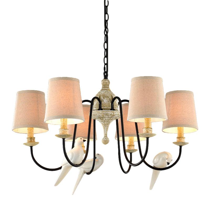 Barrel Pendant Chandelier Light Nordic Fabric 3/6 Heads Tan - Rebooters
