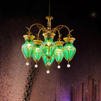6 Lights Chandelier Light Fixture Curved Arm Glass Pendant - Rebooters