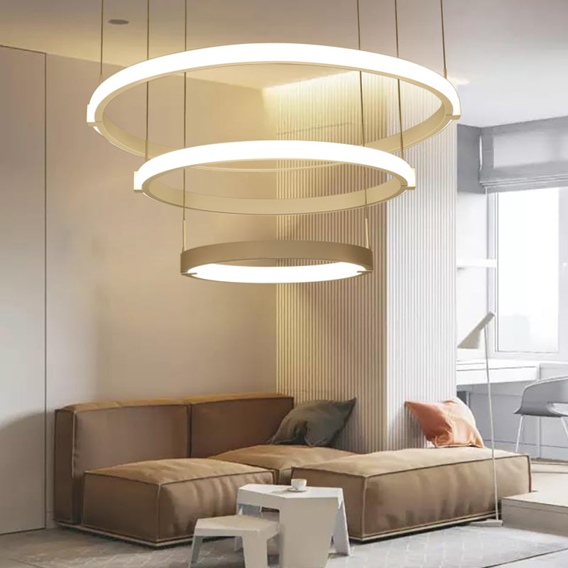 White Double Ring Three Rings Chandelier Lighting Simple Style White LED Hanging Ceiling Light - Rebooters