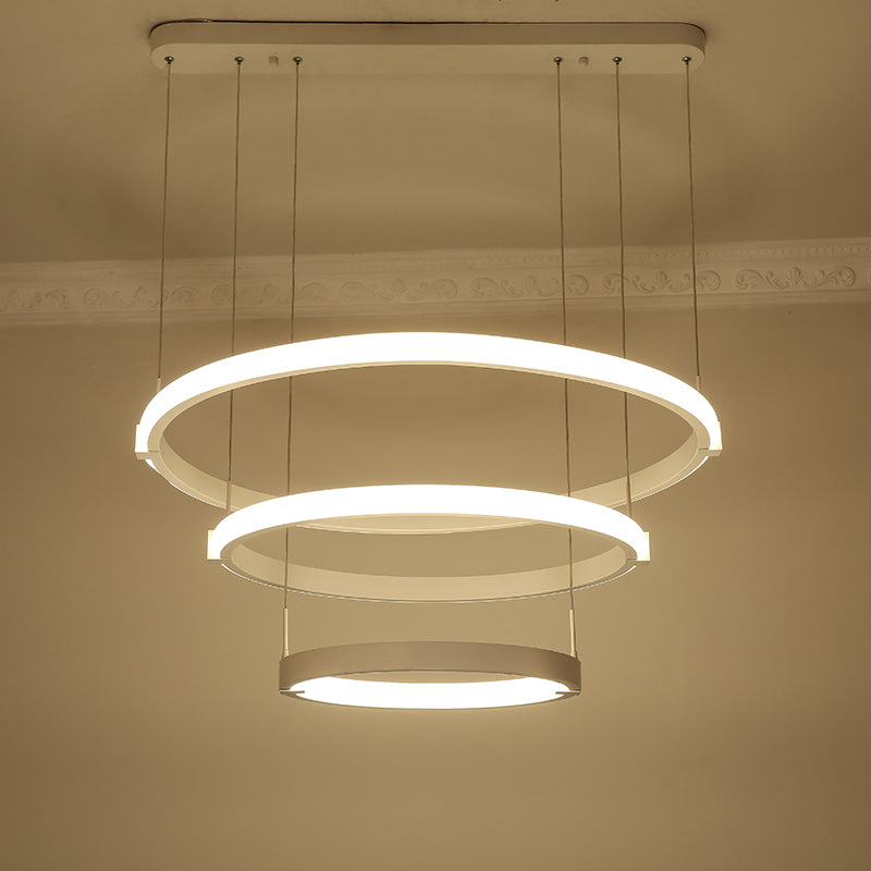 White Double Ring Three Rings Chandelier Lighting Simple Style White LED Hanging Ceiling Light - Rebooters