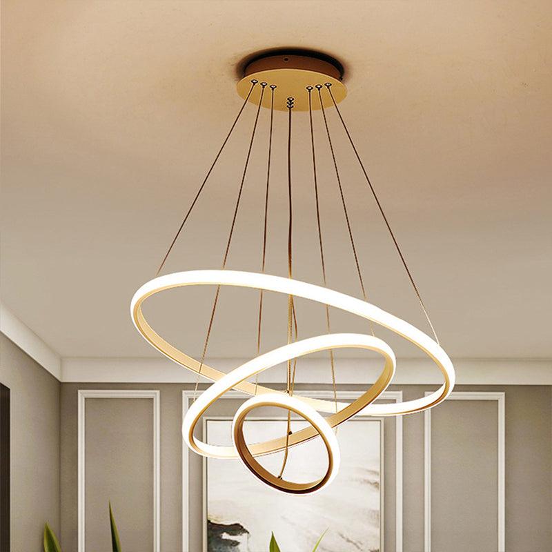 31.5"/39" Wide Ring Pendant Light Fixture Simple Style Acrylic White LED Chandelier Lamp Warm White Light - Rebooters