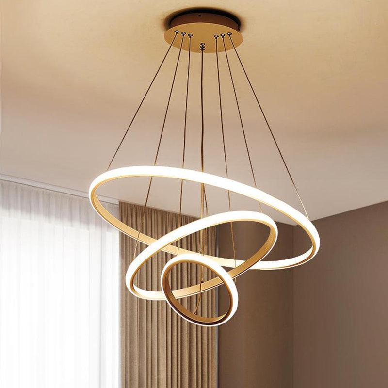 31.5"/39" Wide Ring Pendant Light Fixture Simple Style Acrylic White LED Chandelier Lamp Warm White Light - Rebooters
