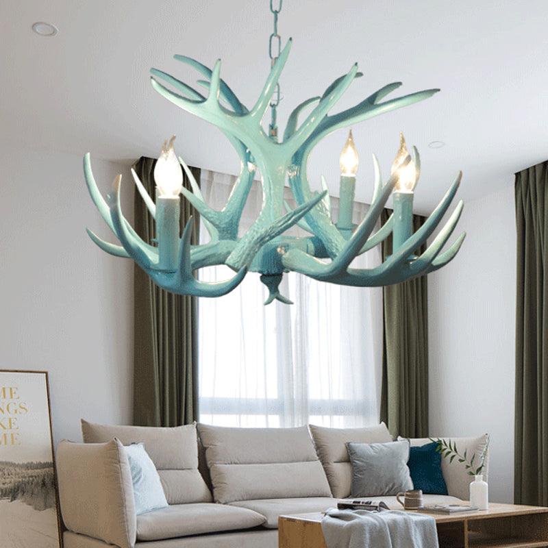 4/8 Heads Branch Chandelier Lighting Cottage Blue Resin Lamp - Rebooters