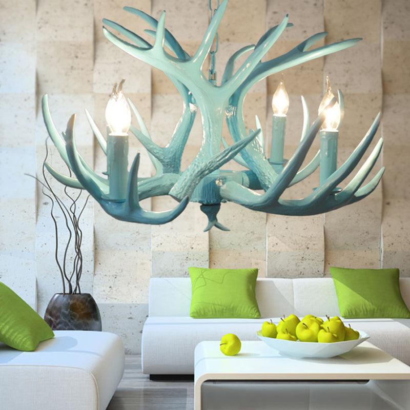 4/8 Heads Branch Chandelier Lighting Cottage Blue Resin Lamp - Rebooters